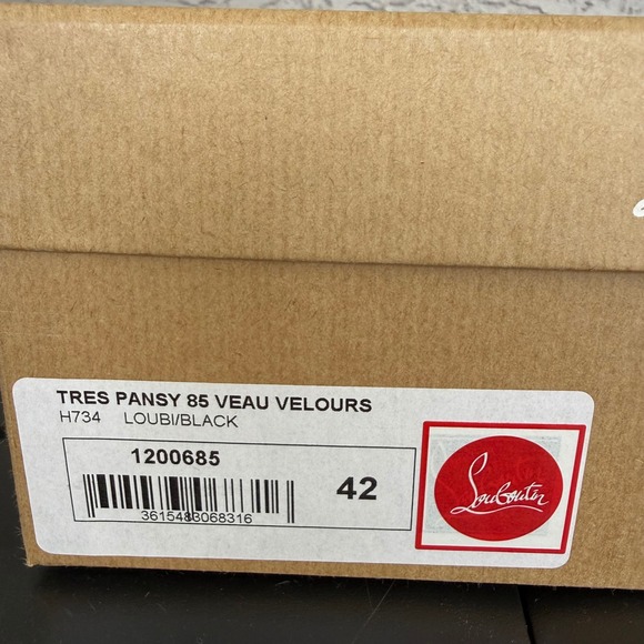 Christian Louboutin Tres Pansy 85 Suede Sandals Womens 42 Red Black Brand NEW - Picture 11 of 12